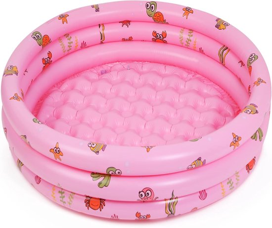 Aufblasbares Kinderbecken In Rosa Mit Meeresmotiven, 3 Luftringen/gewölbtem Boden, Maße 100 X 35 Cm, Robustes Pvc-planschbecken Für Garten Und Outdoor-spaß
