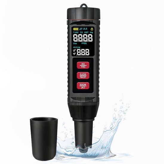 Salzgehalts-/ph-messgerät – Wasserqualitätsprüfer – Poolpflege – 7-in-1-messung – Ph-bereich 0,00–14,00 – Grau