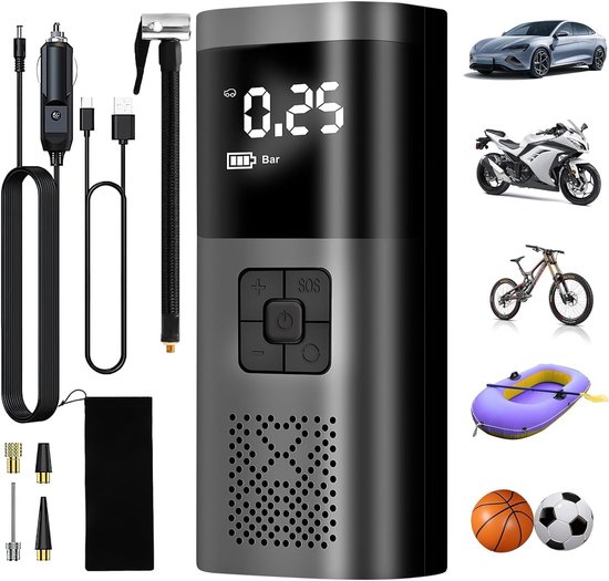 Kabellose Autoreifenpumpe Mit 6000-mah-akku, 3 Tragbare 150-psi-luftkompressoren Mit Lcd-bildschirm Und Led-licht, Ideal Für Auto Und Fahrrad