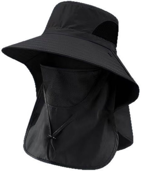 Schwarzer Outdoor-sonnenhut Mit Abnehmbarem Gesichts- Und Nackenschutz – Extra Breite Krempe, Belüftung Und Uv-schutz Für Wandern, Angeln Und Gartenarbeit