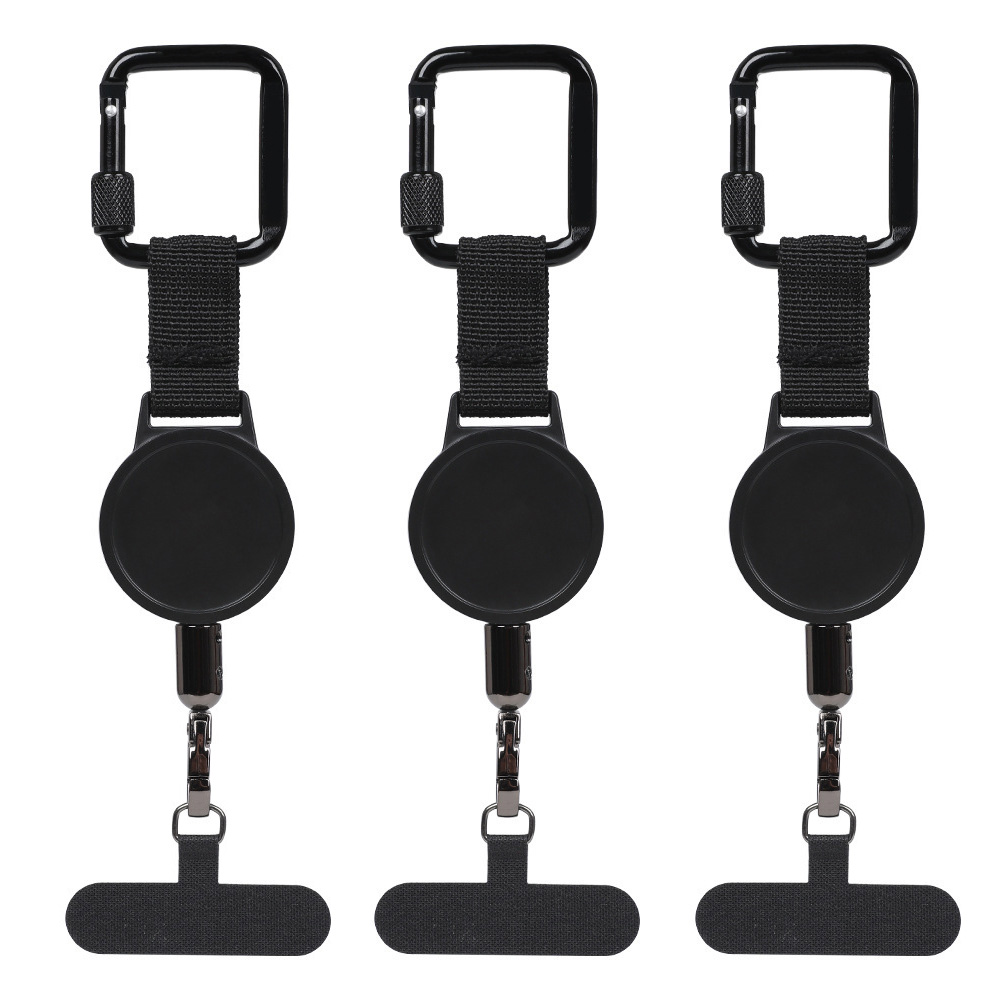 3-teiliges Set – Ausziehbarer Diebstahlschutz Für Handys Mit Schlüsselanhänger, Diebstahlsicherungsseil Mit Karabiner, Für Reisen Und Wandern, Handy-zubehör – Schwarz.