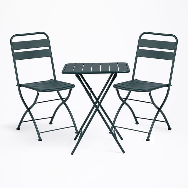 Sklum - Janti Gartentisch-Set (60 x 60 cm) und 2 Klappstühle grün jungle