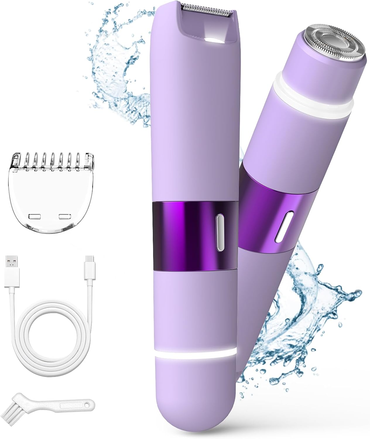 Elektrischer Damen-trimmer, Wasserdichter Doppelkopfrasierer Für Achseln, Beine, Arme, Körper Und Gesicht (lila)