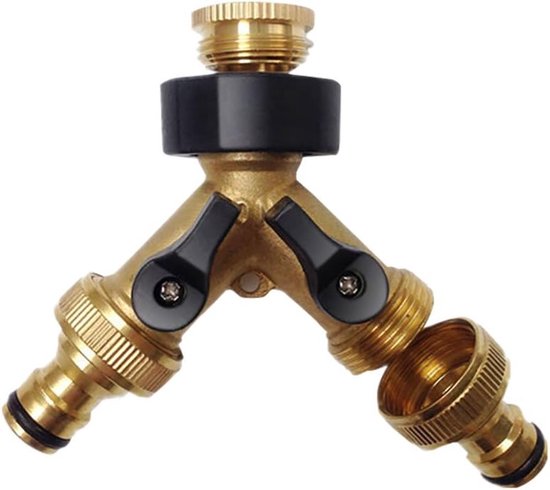 Schlauchverteiler Aus Massivem Messing – 2-wege-verteiler Mit Absperrventil, 3/4", 2 Schnellkupplungen