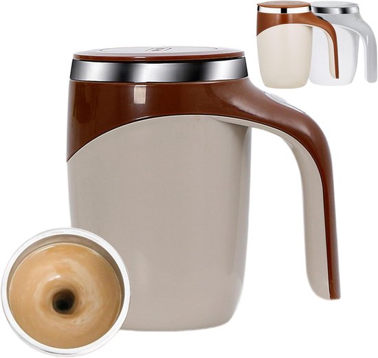 Wiederaufladbarer Kaffeebecher Mit Rührfunktion – Automatischer Rührbecher 380 Ml – Ein-schritt-umrühren – Schnelle Kühlung & Rutschfest – Braun