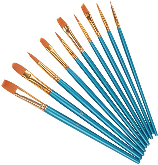Acrylfarbenpinsel – 10 Verschiedene Größen – Nylonmaterial Mit Glatter Spitze – Geeignet Für Acrylfarbe – Blau