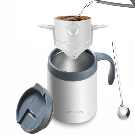 Tragbare Camping-kaffeemaschine, 473 Ml, Kaffee-ausgießset, Reise-camping-set, Weiß, Für Outdoor-urlaube