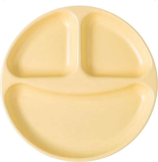 Unterteilter Keramikteller – Kinderteller Mit Smiley-gesicht – Portionskontrolle – Dreifach-fächer-design – 20,5 Cm Durchmesser – Gelb
