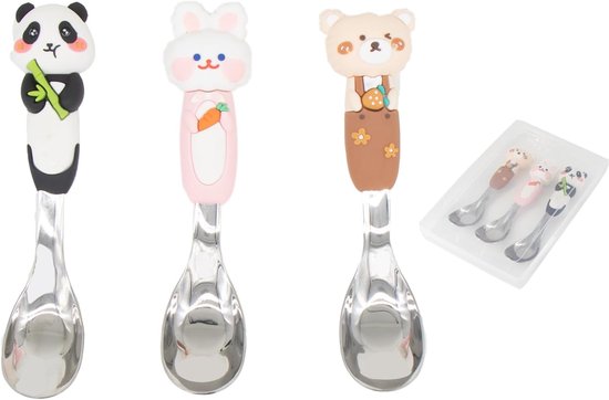 Kinderlöffelset Aus Edelstahl Mit Etui, Silikongriffe In Tierform, Reisebesteck, Für Kinder Von 3–6 Jahren, Geschenk
