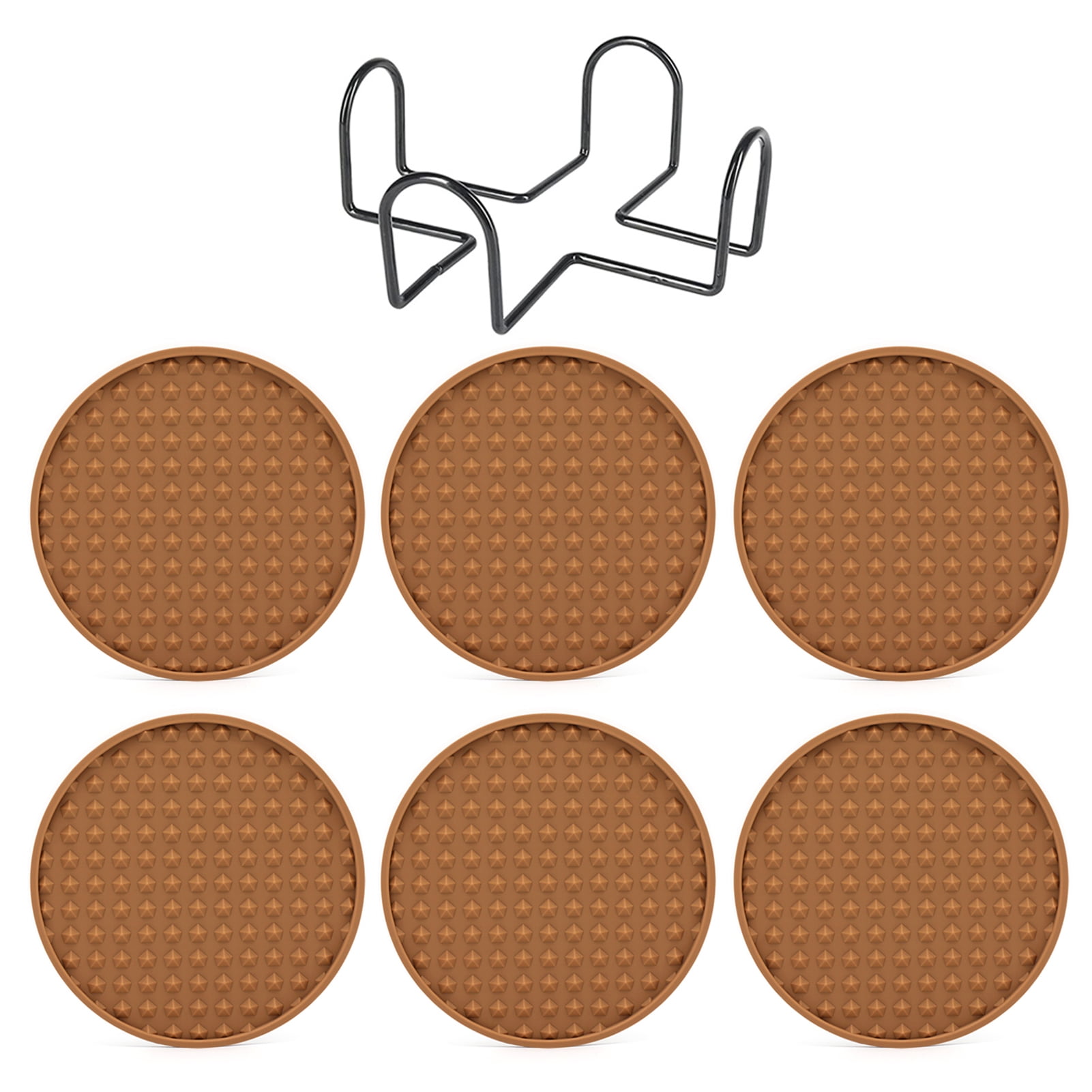 6-teiliges Silikon-untersetzer-set Mit Ständer, Geeignet Für Couchtisch, Tassen, Schreibtisch, Bar, Büro Usw. – Kaffeebraun