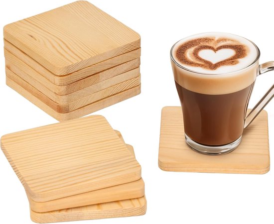 Quadratische Holzuntersetzer, Rutschfest, Diy-brandmalerei-rohling-set Mit 12 Stück, 9,3 X 9,3 Cm