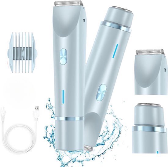 2-in-1 Damenrasierer, Elektrisch, Wasserdicht, Bikinizonentrimmer, Komfortabel/sanft, Sanfter Trimmer Für Körper/empfindliche Bereiche, Blau