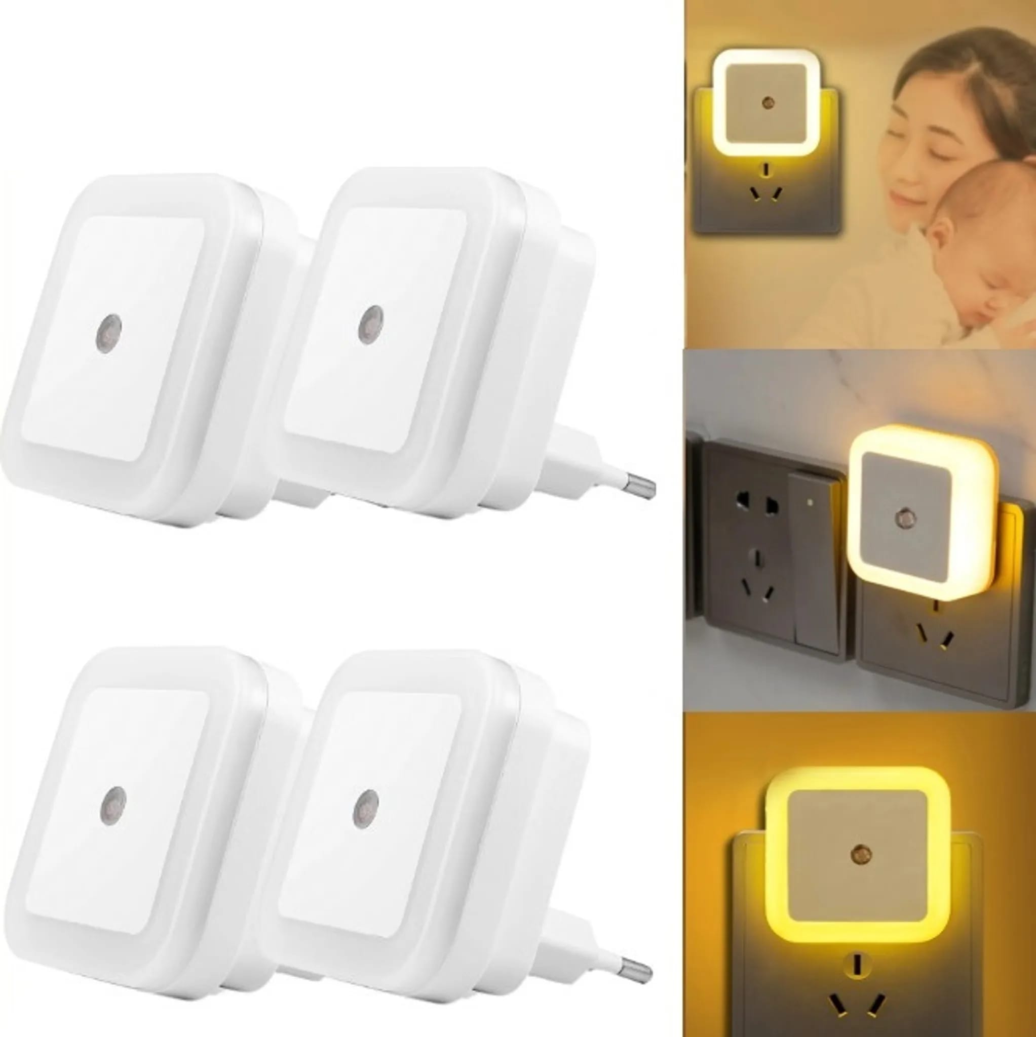 Nachtlicht Mit 4 Warmweißen Leds, Kinderlampe Zum Einstecken, Mit Lichtsensor, Geeignet Zum Schlafen, Schlafzimmer, Nachttischlampe (warmes Licht)