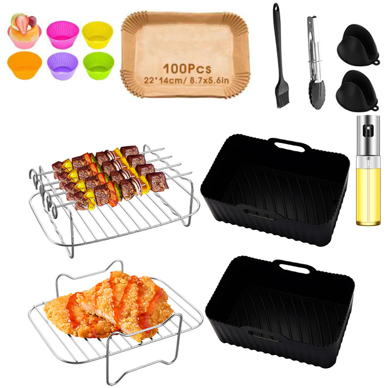 16-teiliges Airfryer-zubehörset – Edelstahl 304 – Mehrschichtiger Rost – Dual-zone-airfryer – Komplettes Airfryer-zubehörset – 16-teilig
