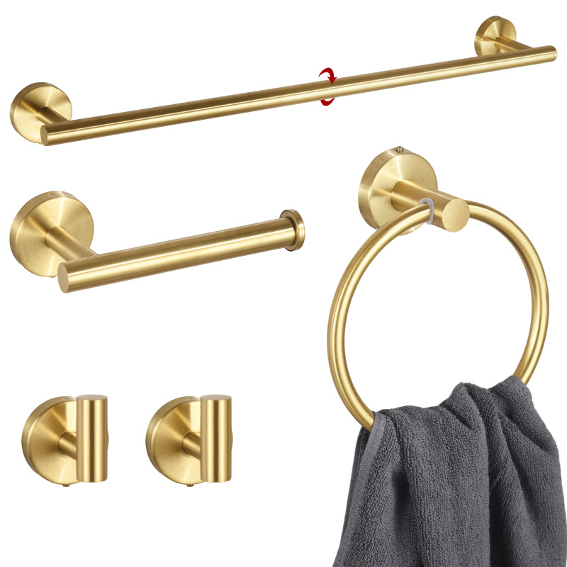 5-teiliges Badezimmer-accessoire-set – Edelstahl Mit Goldfinish – Inklusive Handtuchstange, Toilettenpapierhalter, Handtuchring Und Haken