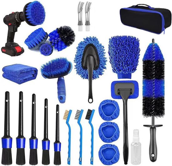 25-teiliges Autoreinigungsset – Autoreinigungsbürsten – Innen- Und Außenreinigung – Weiche Mikrofaserbürsten – Ergonomischer Griff – Inklusive Aufbewahrungstasche