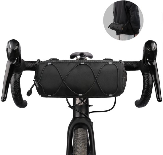 Lenkertasche Für Rennräder Und Mountainbikes Mit Vordertasche Und Schultergurt - Fahrradreisetasche (schwarz)