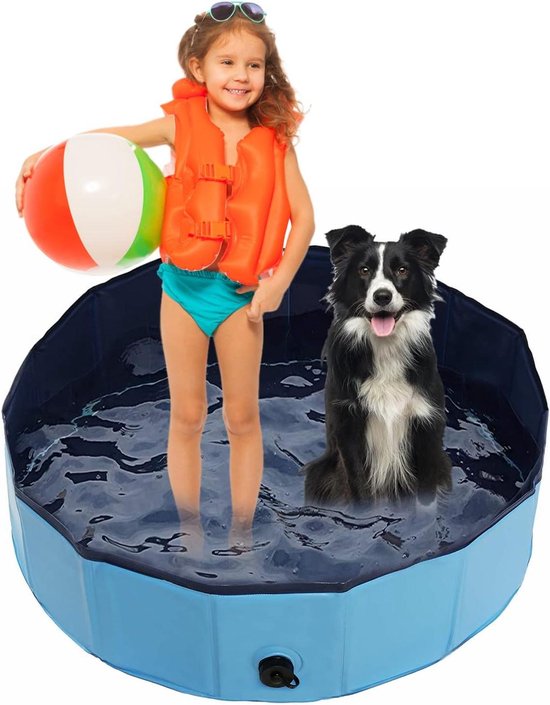 Hundebadewanne – Faltbarer Pool – Tierkühlung – Praktischer Seitlicher Abfluss – 80 X 20 Cm – Blau