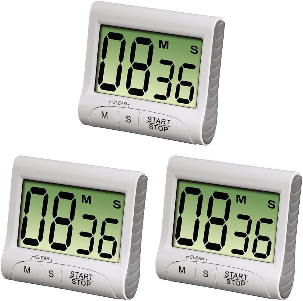 Digitaler Küchentimer Mit Großem Lcd-bildschirm, Digitalanzeige, Magnetischer Stoppuhr Und Programmierfunktion (batterien Enthalten, Weiß)
