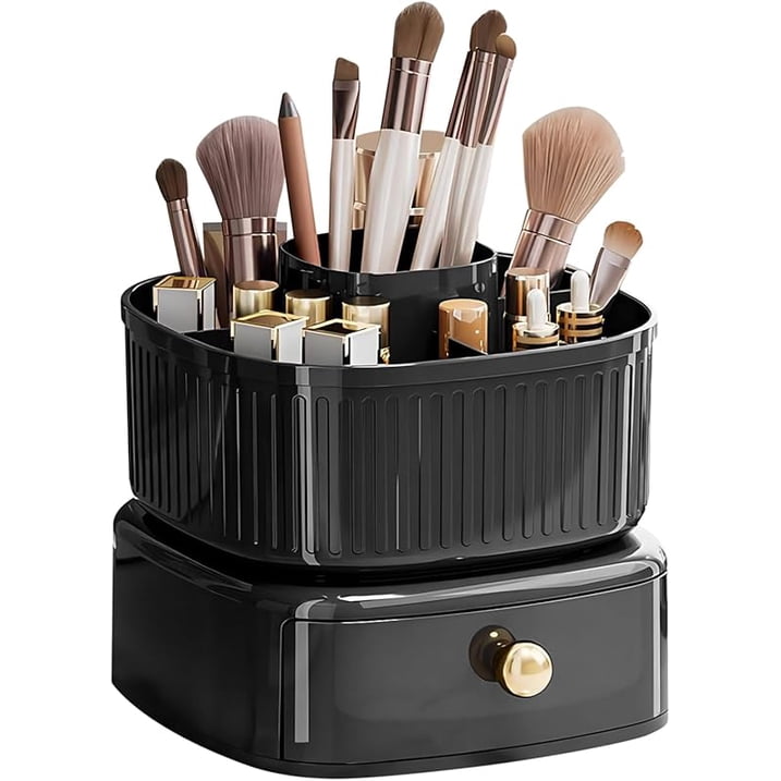 Stapelbarer Kosmetikorganizer, Make-up-pinselhalter Mit Um 360° Drehbarer Kosmetikablage, Kosmetikorganizer (schwarz).