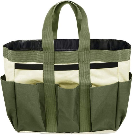 Gartengerätetasche Mit 9 Fächern Und Ständer, Aufbewahrungstasche Aus Oxford-gewebe, Dunkelgrün, Für Gartenarbeit, Außenbereich, Rasen Und Terrasse