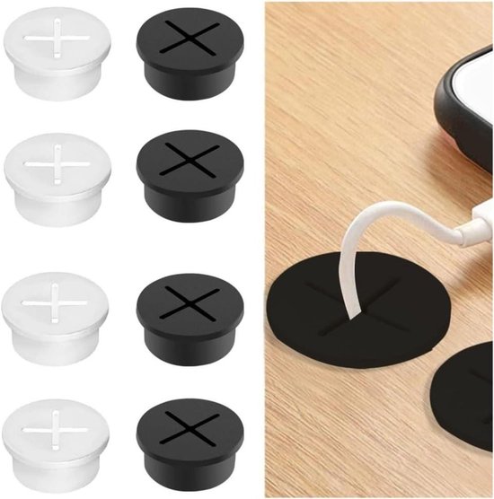 Kabelmanagement-set Für Schreibtische (8-teilig) – Flexible Silikon-kabelstopfen – Weiße Gummikappen Für Schreibtische Und Tische