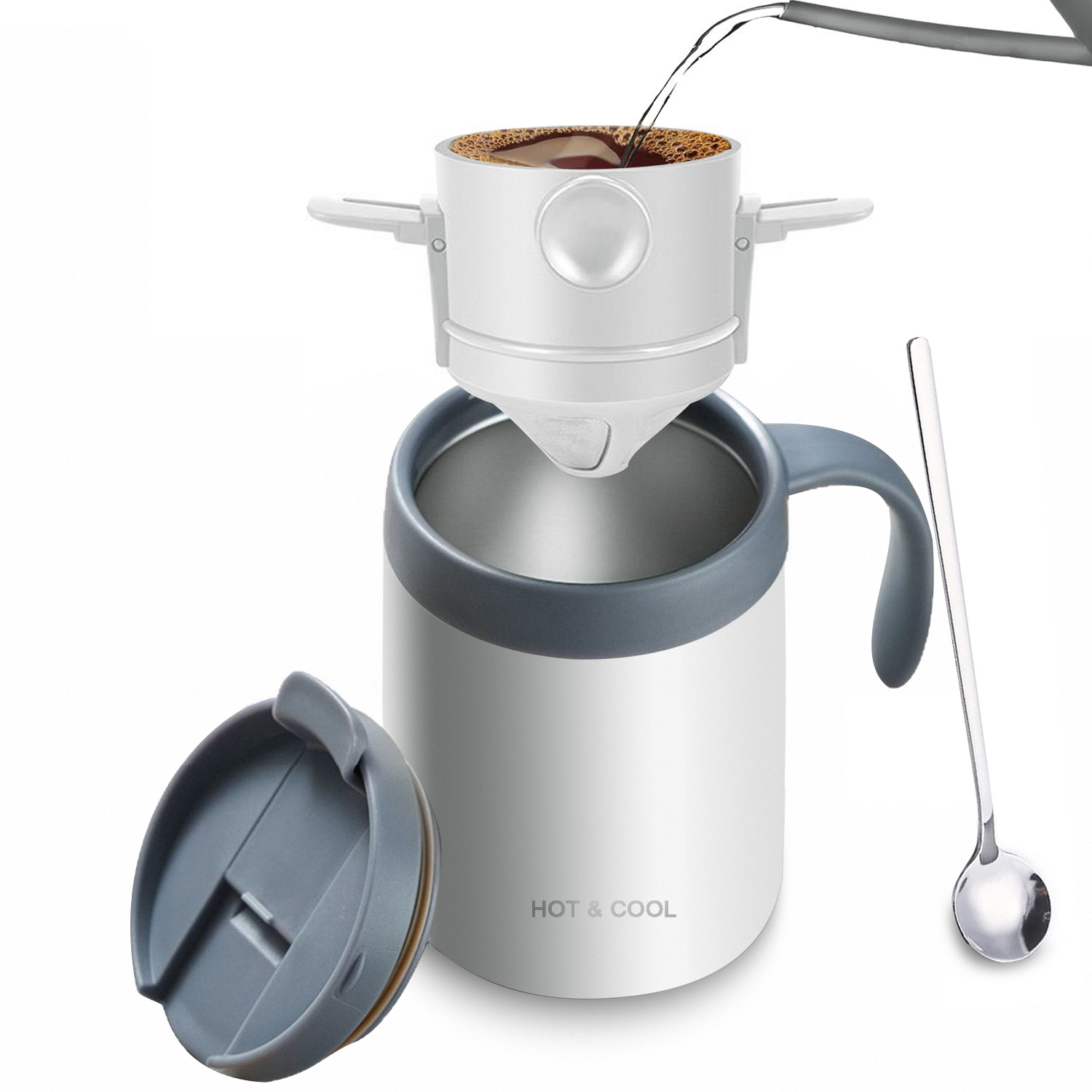 Tragbarer Filterkaffeebecher – Isolierter Edelstahlbecher Mit Kaffeefilterset – 453,6 G (ca. 16 Oz) – Campingkaffeemaschine