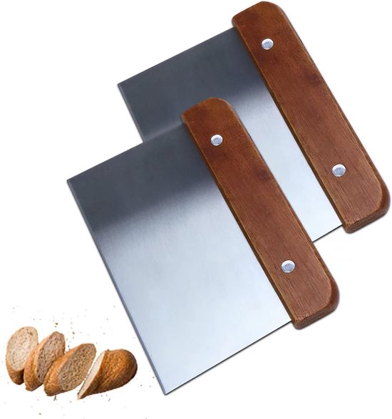 Teigschaber – 2 Stück Aus Edelstahl – 15 Cm Langer Teigschaber – Mit Holzgriff – Lebensmittelechter Teigschaber – Backzubehör