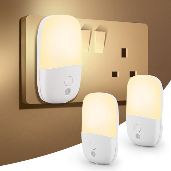 2er-pack 3000k Warmweiße Led-nachtlichter Mit Lichtsensor, 5-stufig Dimmbare Wandsteckdosen Für Flur
