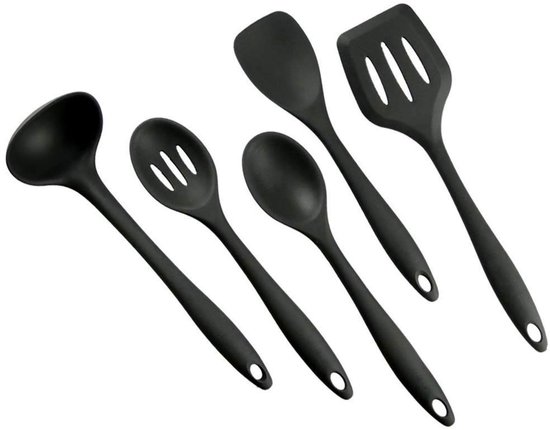 - 5-teiliges Küchenhelfer-set - Aus Silikon - Spülmaschinenfest - Hitzebeständig - Lebensmittelecht - Antihaftbeschichtung - Küchenutensilien