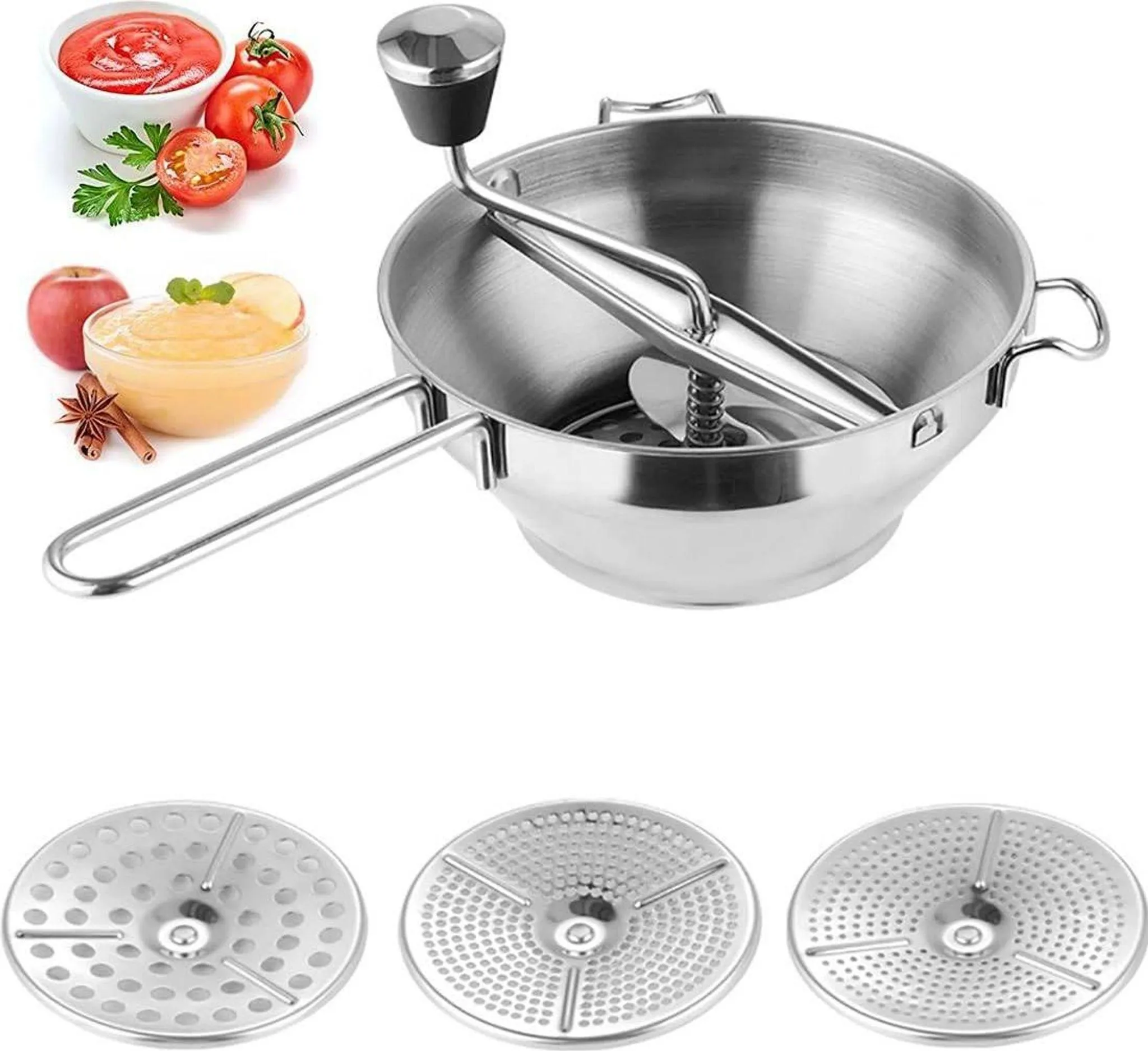 Küchenmaschine Aus Edelstahl Mit 3 Sieben, Manuelle Küchenmaschine, Spülmaschinenfest Für Die Zubereitung Von Babynahrung.