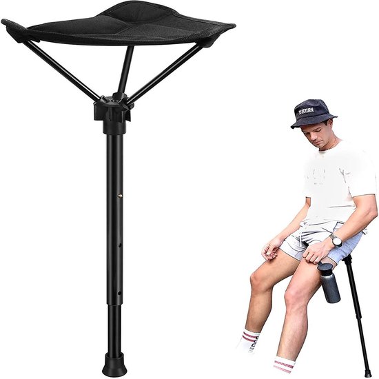 Klappbarer Teleskophocker, Tragbar Für Outdoor-aktivitäten, Höhenverstellbar, Ideal Zum Wandern, Angeln Und Campen, Leichte Aluminiumlegierung, Einbeinig, Schwarz