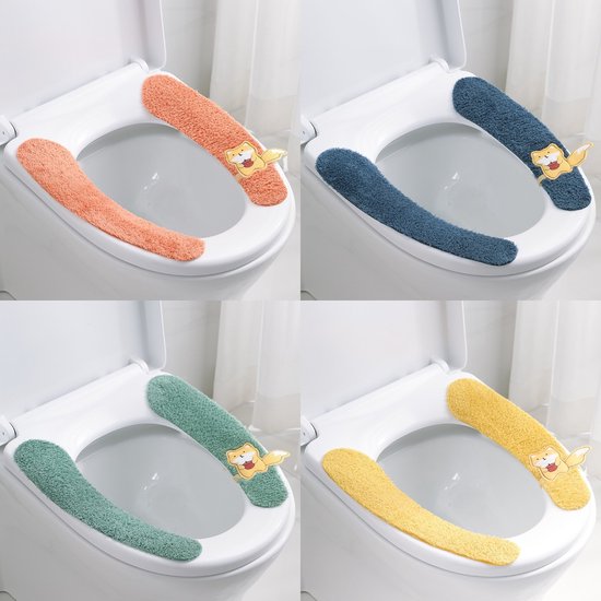 4 Paar Weiche Wc-sitzkissen Mit Niedlichem Fuchsmotiv (4 Farben) – Universell Waschbar Mit Klebefläche, Für Wärme Und Hygiene.