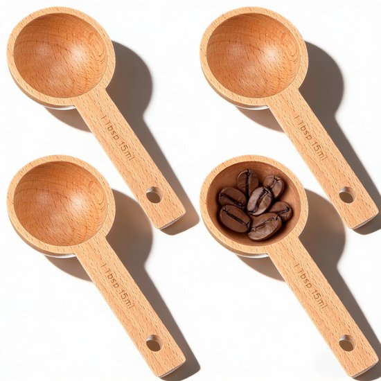 Vierteiliges Kaffeelöffel-set Aus Buchenholz – 15 Ml – Küchenaccessoires Für Kaffee Und Gewürze