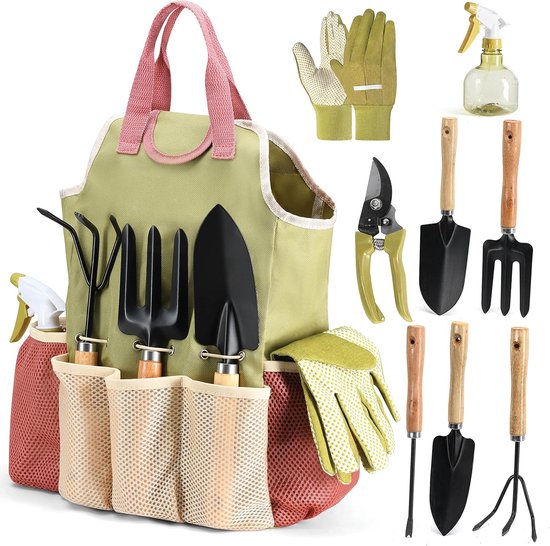 9-teiliges Gartengeräte-set Mit Strapazierfähiger Aufbewahrungstasche Aus Segeltuch, Robustes Garten-set Aus Edelstahl Mit Gartenschere
