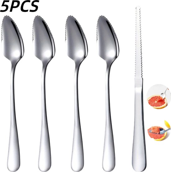5-teiliges Grapefruit-messer-set Aus Edelstahl, Silberfarben, 16,8 X 2,9 Cm, Klinge 18,5 Cm