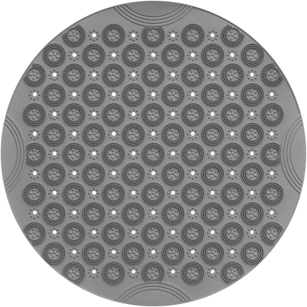 Runde, Rutschfeste Duschmatte Aus Pvc Mit Saugnäpfen Und Abflusslöchern – Maschinenwaschbare Matte Für Badewanne (55 Cm, Grau)