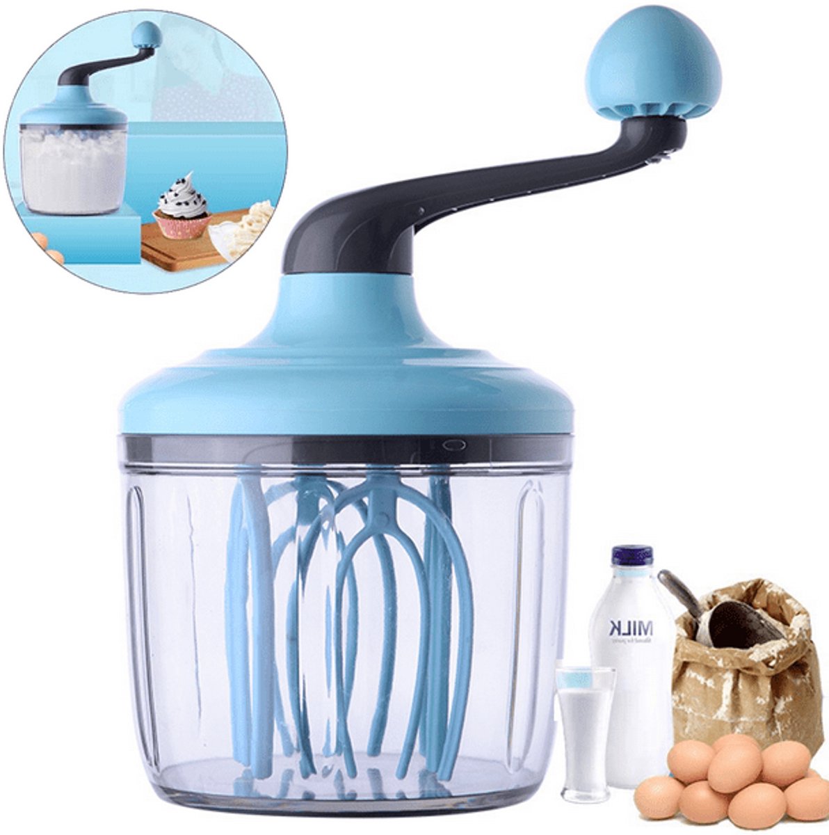 Manueller Schneebesen/sahnerührer Mit 1000-ml-schüssel – Rutschfester Boden – Ergonomischer Griff – Abnehmbar Für Einfache Reinigung – 1 Stück