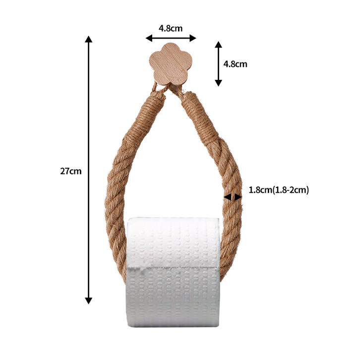 Handgefertigter Papierrollenhalter Aus Juteschnur – Mit Holzblumenhaken – Bohrfreie Montage – Multifunktionales Badezimmerregal
