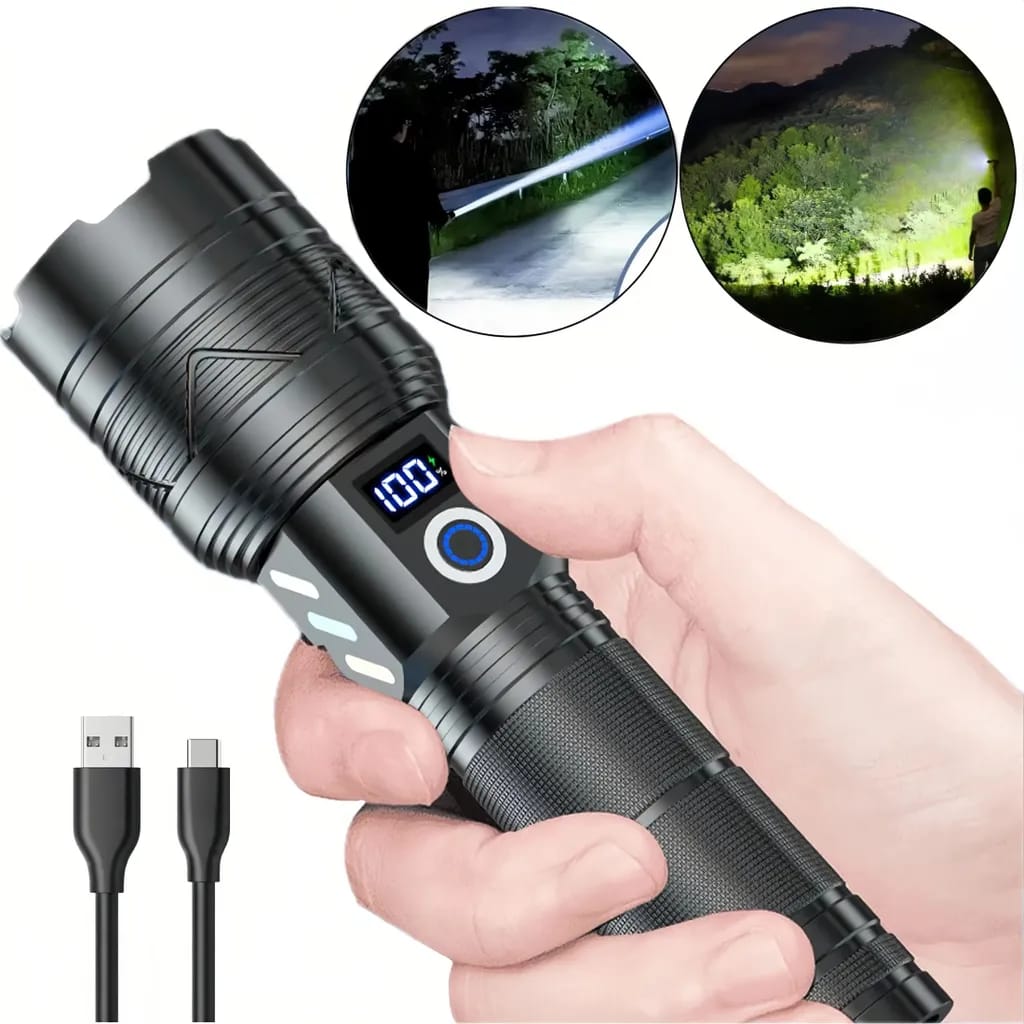 Taschenlampe, Wiederaufladbare Campinglampe Mit 5000 Mah Akku, Led-handscheinwerfer Mit 1500 Lumen, Dimmbare 20-w-handlampe