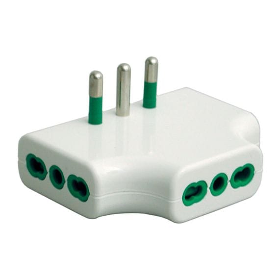Fanton - Dreifach-Flachadapter 16A-Stecker und 3 Zweiweg-Steckdosen Weiß 82220