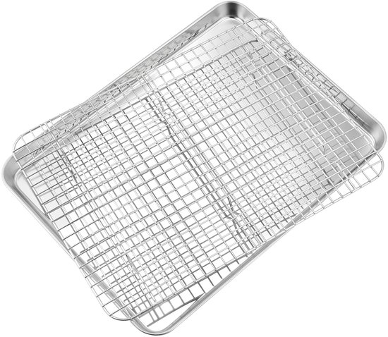 Backblech Mit Kühlgitter – Edelstahl – 40,5 X 30,5 X 2,5 Cm