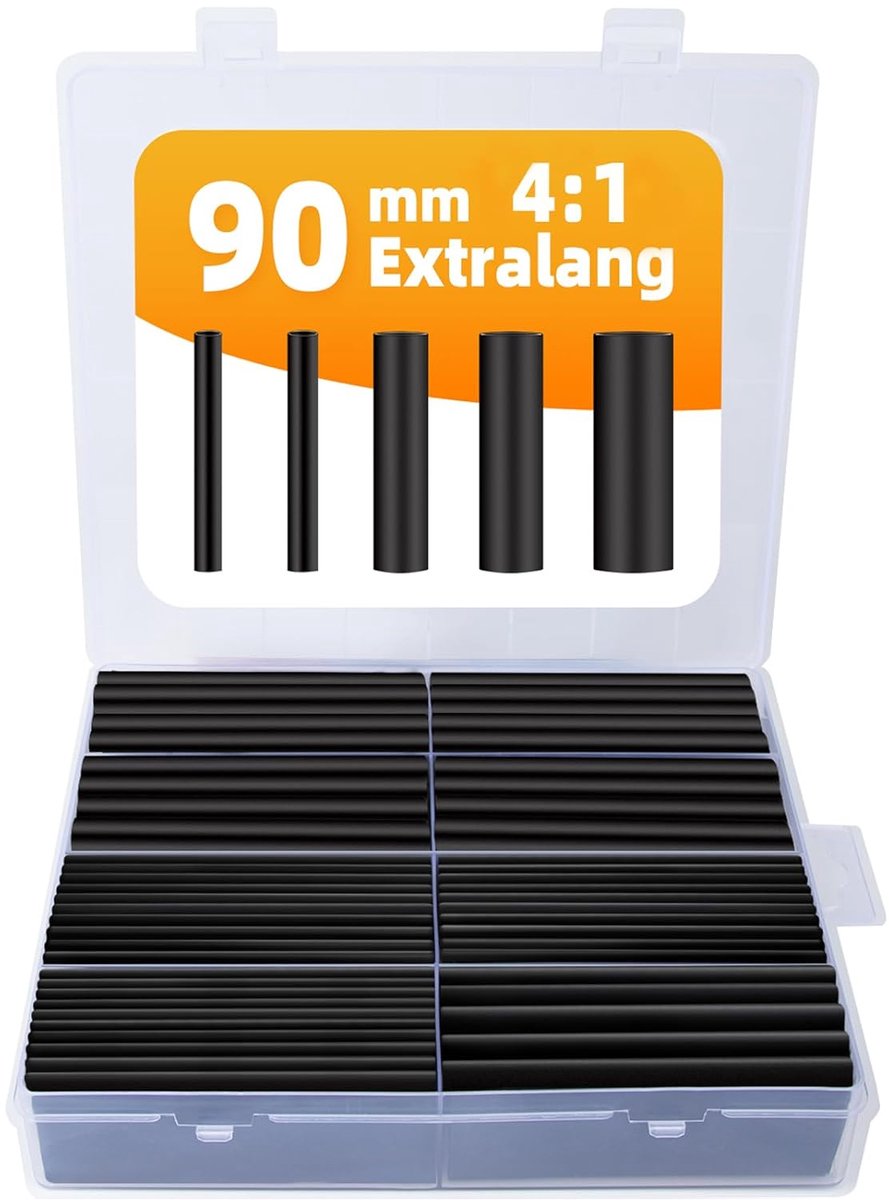 Schrumpfschlauch-set – 90 Mm Extra Lang 4:1 – Mit Klebstoff Und Wasserdicht – Für Verkabelung Und Autos – Schrumpfschlauch – Schwarz – 5 Größen – 100 Stück