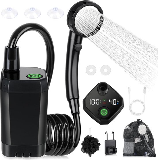 Tragbare Campingdusche, 6000 Mah Akku, Intelligentes Led-display, 4 Wasserstrahlmodi, Wasserdichte Ipx7-duschpumpe Für Den Außenbereich