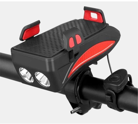 Diese 4-in-1-fahrradhandyhalterung Integriert Ein Led-fahrradlicht, Ein Usb-ladegerät Und Ist Für Smartphones Mit Einer Bildschirmdiagonale Von 4 Bis 6,3 Zoll Geeignet.