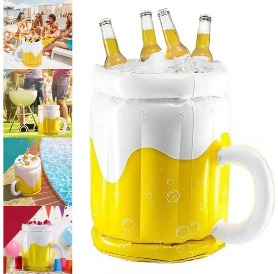 Aufblasbarer Getränkekühler Mit Eisbehälter – Schwimmender Pvc-kühler Für Partys, Garten Und Pool – Gelb – 50 X 44 Cm