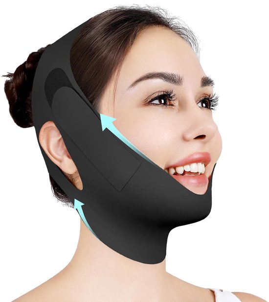 Schlaf-kinnband – Verstellbares Kinnband – Kieferband – Kieferformer – V-förmige Lifting-maske – Schwarz – Einheitsgröße