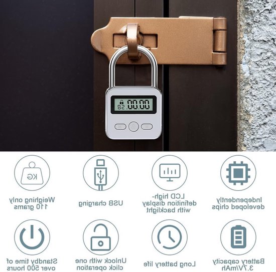 Intelligentes Zeitschloss Mit Lcd-anzeige, Usb-aufladbar, Sicherheitsvorhängeschloss Für Küche Und Haushalt, Edelstahl