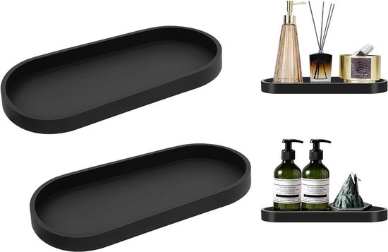 Set Aus Zwei Schwarzen Silikon-badezimmerablagen (ovale Form), Geeignet Für Wohnzimmer, Schlafzimmer, Waschbecken, Badewanne Und Küche.