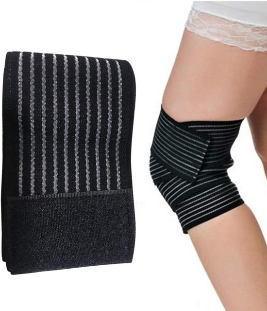 2 Lange Elastische Knie-/kompressionsbandagen, Bein-/gelenkstütze, Für Kniebeugen/laufen/sport, Schwarz.